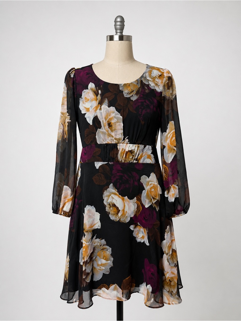 Calvin Klein Women’s Size 14 Floral Chiffon Long Sleeve Fit & Flare Dress